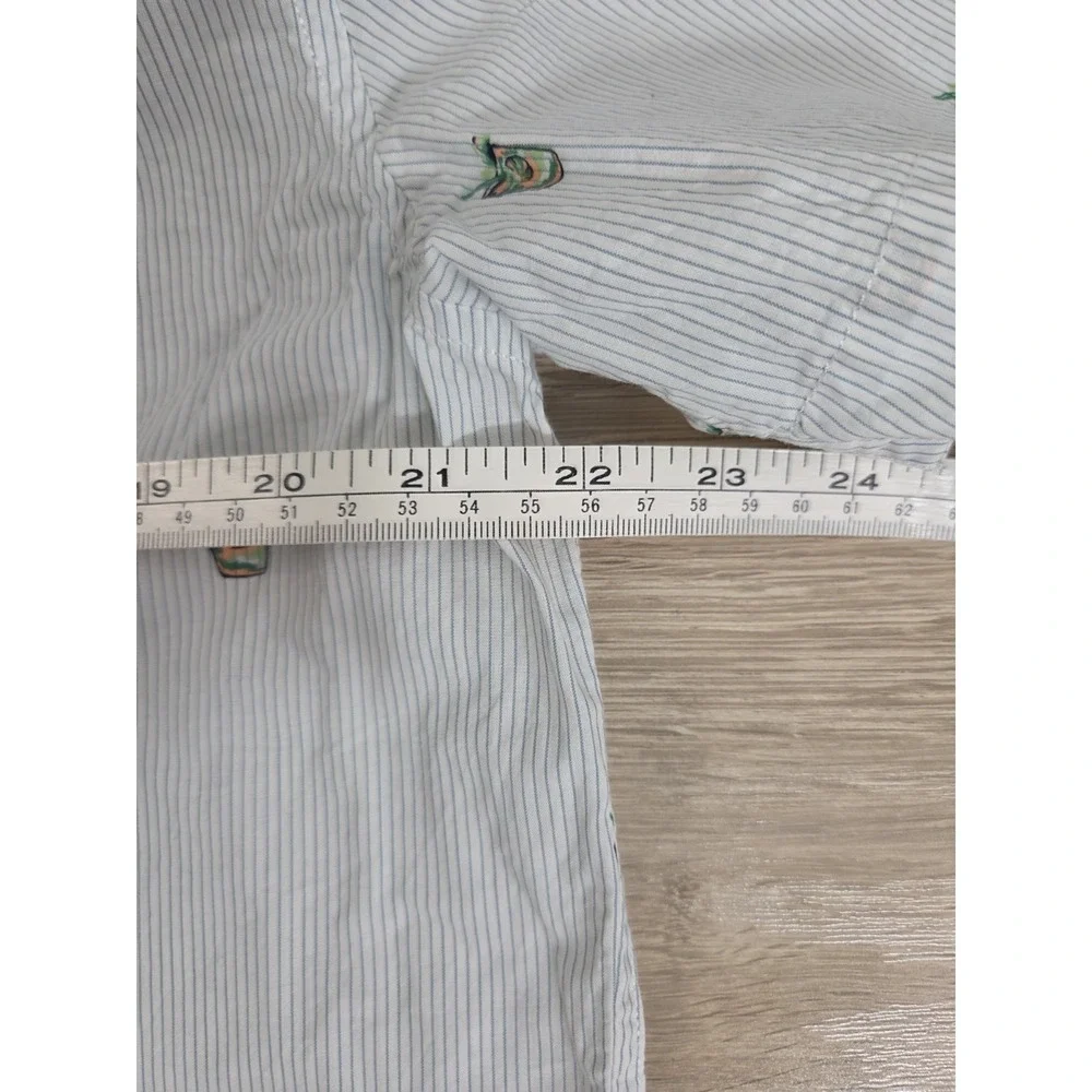 Banana Republic Slim Fit Short sleeve Button Shirt Stripes Succulent Plant L‎